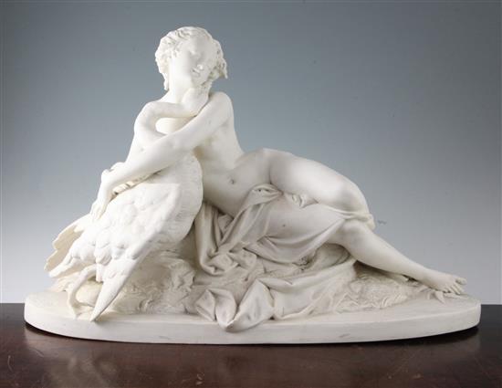 A Minton & Co parian group of Leda and the swan, modelled by Albert Carrier-Belleuse, mid 19th century, length 56cm height 36cm, minor